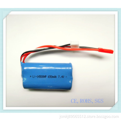 Lithium Rechargeable Battery 14500HP-650mAh 7.4V for Remote Controlled Toys, High Power, Li-ion Battery Pack